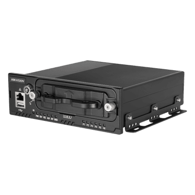 NVR Móvil / 8 Canales / 5 Megapixel / 4 Puertos PoE + 4 Vía Switch / 2 Bahías HDD / GPS Integrado / Conector M12 / 9-36 VCC
