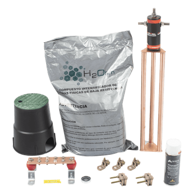 Kit de Puesta a Tierra / 45 A / Resistencia < 2 Ω / Electrodo Magnetoactivo / Compuesto Higroscópico / Brújula y Nivel Integrados