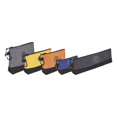 Kit de Bolsos para Herramientas / Base Reforzada 2520D / Cierre Zipper / 5 Piezas 14'' a 7'' / Mosquetones de Aluminio