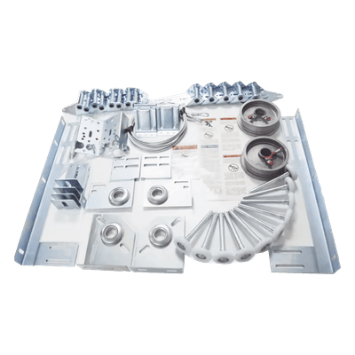 Kit de Herrajes para Puerta de Garage / 20x8 pies (6.1x2.4 m) / 12 Rodamientos / Tubo 20 pies (6.1 m) / Guías Verticales y Horizontales
