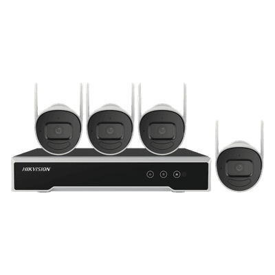 Kit de Videovigilancia IP Inalámbrico / NVR 4 Canales / 4 Cámaras Bala 2 Megapixel / Wi-Fi 2.4 GHz / IR 30 m (98.4 ft) / IP66 / HDD 1 TB