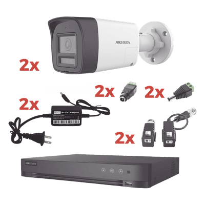 Kit de Videovigilancia TurboHD / DVR 4 Canales / 2 Cámaras Bala 2MP / Audio Bidireccional / Dual Light 30 m (98.4 ft) / IP67