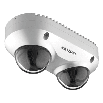Cámara Panorámica Dual / 4 MP por Lente / 2.8 mm Fijo / IP67 / IK10 / PoE / WDR 120 dB / 10 m (32.8 ft) IR / Audio y Alarma I/O / MicroSD 256 GB