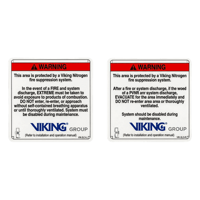 Placa de Advertencia Exterior / Sistema de Extinción Oxeo / Nitrógeno / 254 mm x 254 mm (10 x 10 in) / cULus Listed / FM Approved