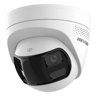 Cámara Turret IP / 6 Megapixel / Dual Lente 2.8 mm / Panorámica 180° / IR 30 m (98.4 ft) / Luz Blanca 30 m (98.4 ft) / IP67 / Audio Bidireccional / PoE