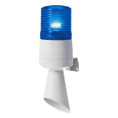 Luz de Advertencia LED con Buzzer / 60 mm (2.36 in) / 95 dB a 1 m / 24 VCD / Azul / Modo Fijo e Intermitente