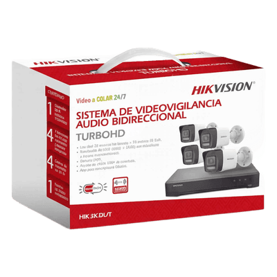 Kit TurboHD / 3K 5 Megapixel / DVR 4 Canales + 2 IP / 4 Cámaras Bala Dual Light / IR 30 m (98.4 ft) / Audio Bidireccional / AcuSense