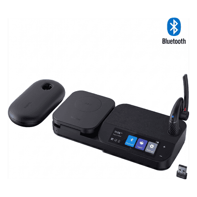 Auricular Bluetooth Mono / Cancelación de Ruido 4 Micrófonos / Autonomía 30 h / Pantalla Táctil 3" / Hub USB / Carga Inalámbrica Qi 15W