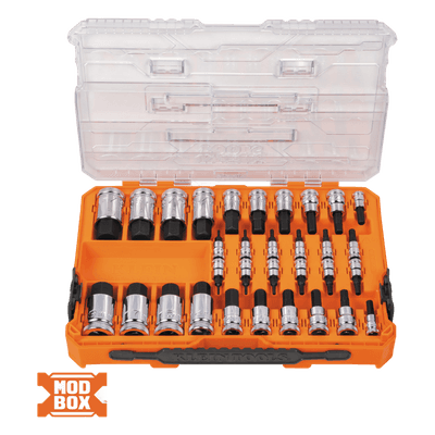 Juego de Dados Hexagonales / 32 Piezas / SAE-Métrico-Torx / Conducción 1/4", 3/8" y 1/2" / Acabado Moleteado