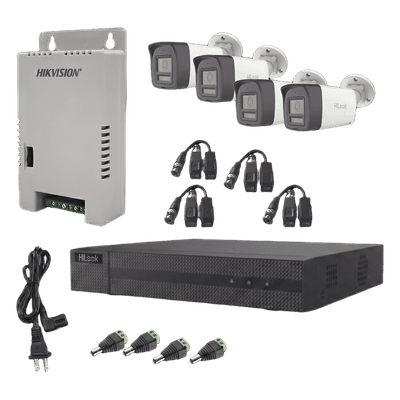 Kit de Videovigilancia TurboHD / 4 Canales + 1 IP / 2 Megapixel / Audio Bidireccional / Dual Light 30 m (98.4 ft) IR 20 m (65.6 ft) / Exterior IP67 / Fuente Regulada 12-15 VDC