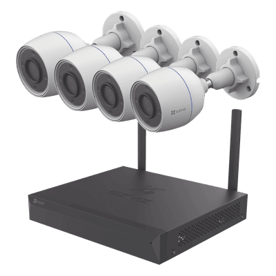 Kit de Videovigilancia Wi-Fi / 4 Cámaras Bala 3 Megapixel / NVR 4 Canales / PoE+ 4 Puertos 1 Gbps / IP67 / Visión Nocturna a Color