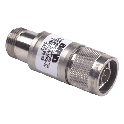 Atenuador en Línea de 20 dB, 2 W. Máximo, CD-4 GHz, Conectores N Macho-Hembra.