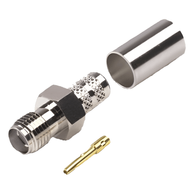 Conector Coaxial SMA Hembra / Anillo Plegable / Para Cables RG-8/X, LMR-240, Belden 9258 / Cuerpo Níquel / Contacto Oro / Aislante Teflón