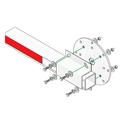 Kit de Instalación para Brazo de Barrera / Disco y Enganche de Fijación / Tornillería de Acero / Brazos de 12 ft (39.4 ft) / Barreras Serie 1601