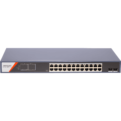 Switch PoE+ Administrable / 24 Puertos Gigabit / 2 Puertos SFP / PoE Extendido 250 m (820.2 ft) / 370 W / Tasa de Reenvío 36.688 Mpps