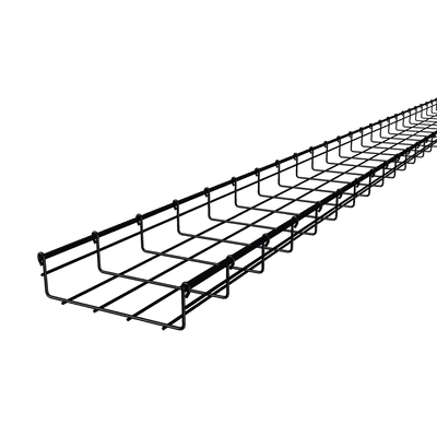 Charola Tipo Malla / Ancho 200 mm / Peralte 66 mm / Capacidad 50 kg/m / Tramo 3 m (9.8 ft) / Acabado Epóxico Negro