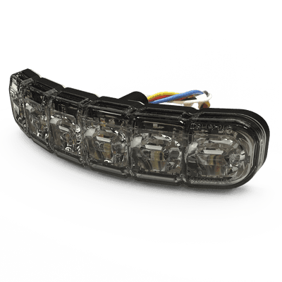 Luz de Advertencia Direccional Flexible / 12 LED Duales / Rojo/Blanco / Montaje Curvo hasta 120° / IP69K / IP67 / SAE Clase I y II / 12-24V / 69 Patrones de Destello