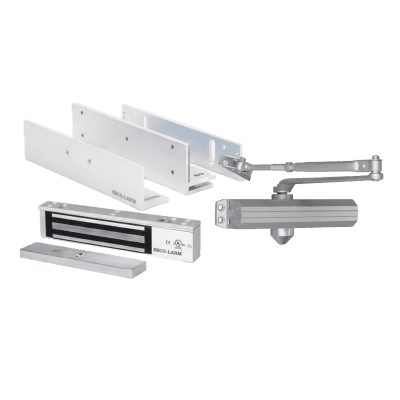 Kit Control de Acceso / Chapa Magnética 600 lbs (280 kg) / Brackets L y Z / Cierrapuertas 150 kg / UL