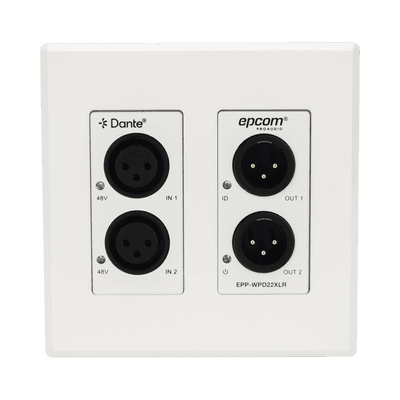 Extensor de Audio / Conversión XLR a Dante® / 2 Entradas y 2 Salidas / Phantom Power 48V / PoE / Latencia 1-5 ms / Rango Dinámico >90 dB