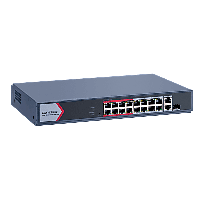 Switch PoE+ Monitoreable / 16 Puertos 10/100 Mbps PoE+ / 2 Puertos Gigabit Uplink / 1 Puerto SFP / Alcance Extendido 300 m (984 pies) / 130 W