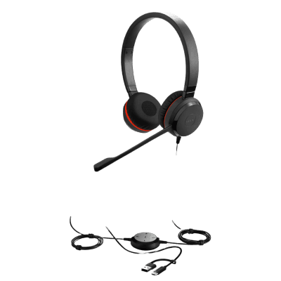 Auricular Profesional UC / Cancelación de Ruido / USB-C/A y Jack 3.5 mm / Micrófono con Supresión de Ruido / Controlador en Cable con LED