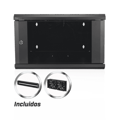 Gabinete de Pared / 6U / 19 Pulgadas / 600 x 550 x 382 mm / Cristal Templado 5 mm / Carga 60 kg / IP20