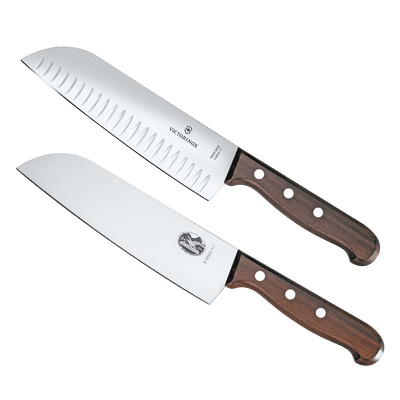 Set de 2 Cuchillos Santoku / Hoja 17 cm / Mango de Madera / Acero Inoxidable / Fabricación Suiza