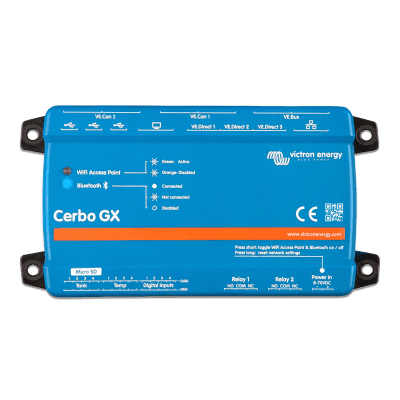 Centro de comunicaciones / Monitoreo remoto / Pantallas táctiles 5" y 7" / Conectividad Bluetooth / VRM / VE.Direct, VE.Bus, VE.CAN, USB