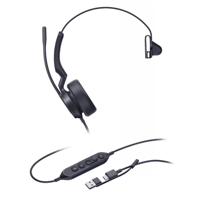 Auriculares Mono USB / Cancelación de Ruido AI Dual-Mic / Altavoz 35 mm / USB-C con Adaptador A / Indicador de Ocupado / Microsoft Teams
